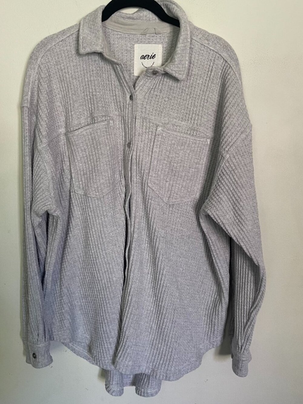 Aerie LumberJane Waffle Shacket Oversized Gray Button Down Shirt Medium X